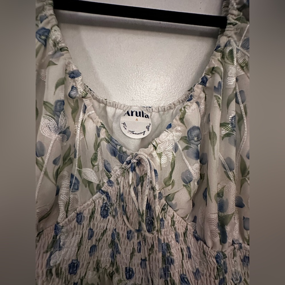 ARULA Cream Dress with Blue and Green Floral Print